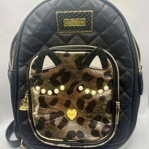 Betsey Johnson Black Quilted Backpack with Leopard Accents